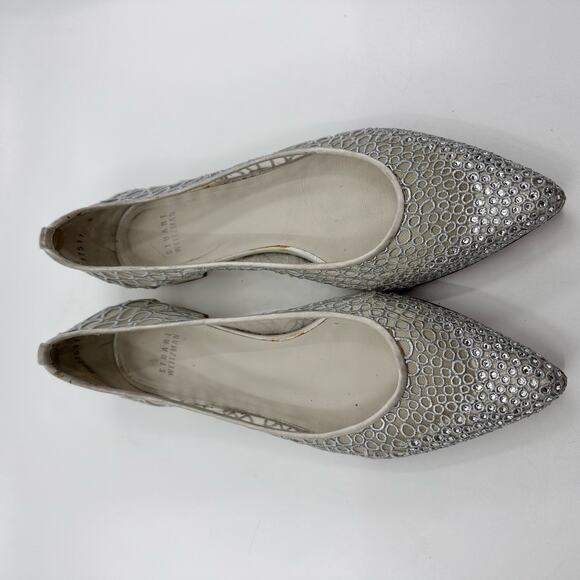 Stuart Weitzman Flats With Sparkling Diamond Jewels Womens 8M Silver Pointed Toe - Picture 11 of 12